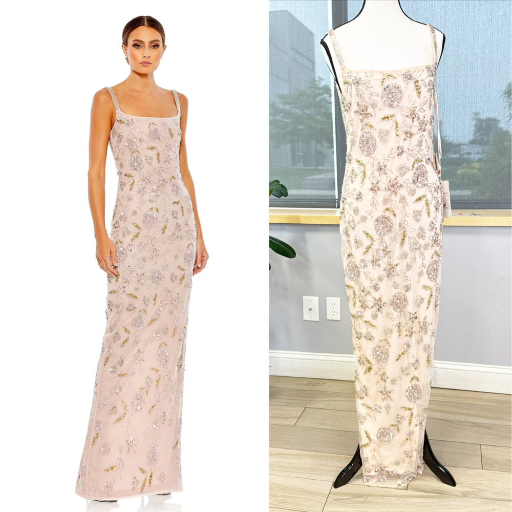 HAND BEADED FLORAL GOWN WITH BEADED SPAGHETTI STRAPS Size 2